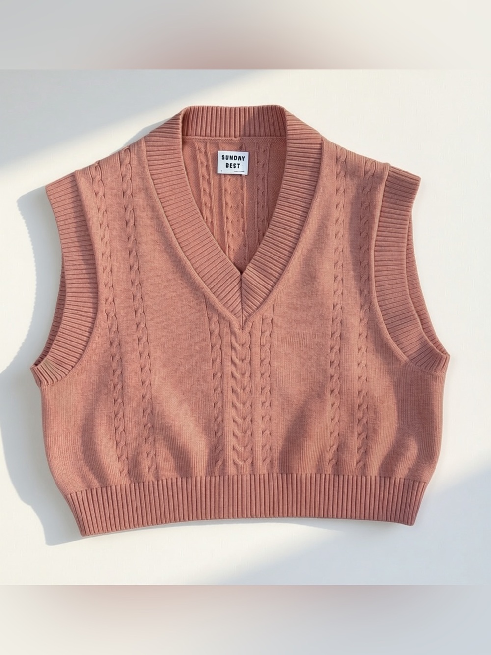 Sunday Best Aritzia Cable Knit Sweater Vest | Small | Merino Wool Quiet Luxury - Picture 2 of 5